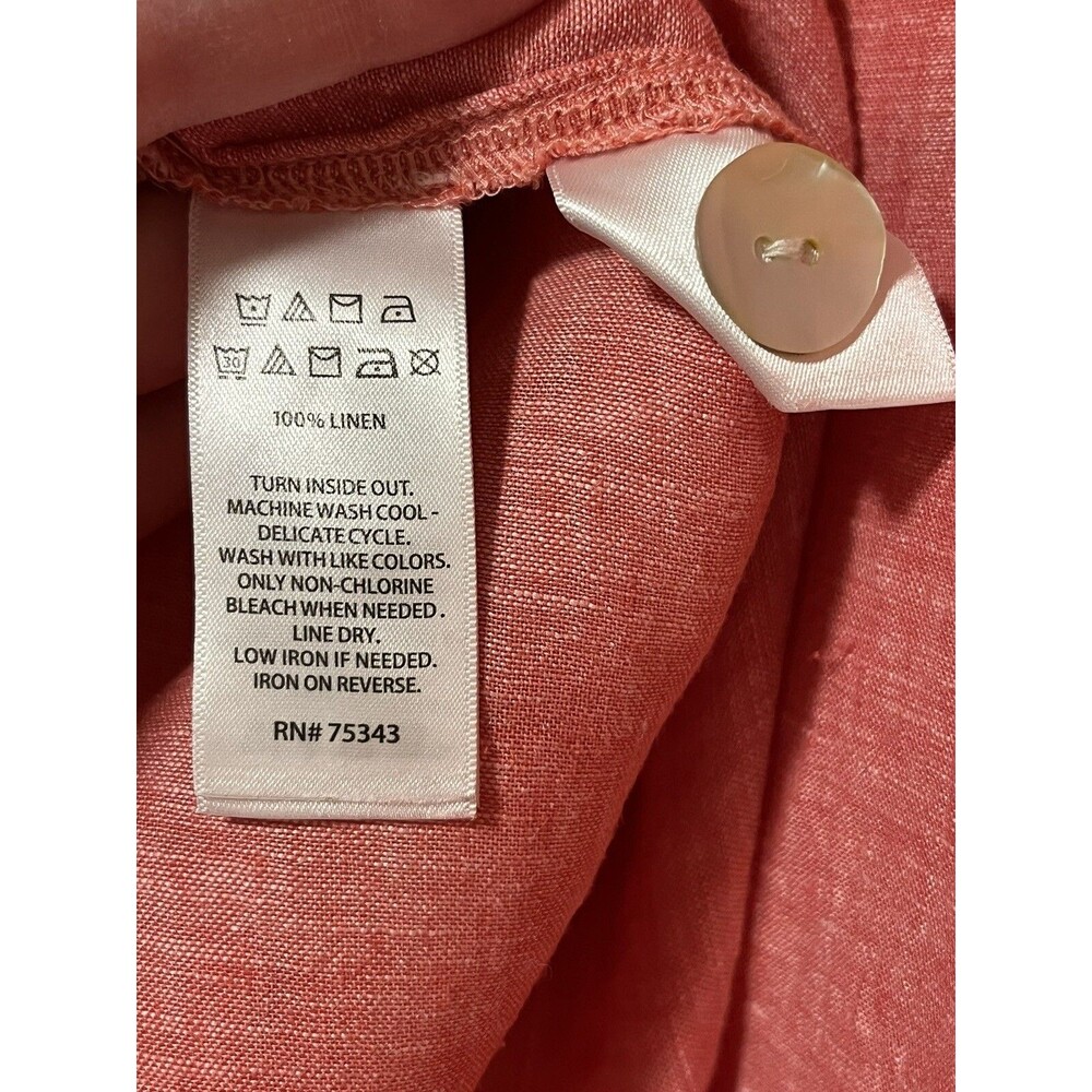 Tahari Coral 100% Linen Shirt Mother of Pearl Buttons Women 1X Popover Lagenlook - Picture 6 of 9